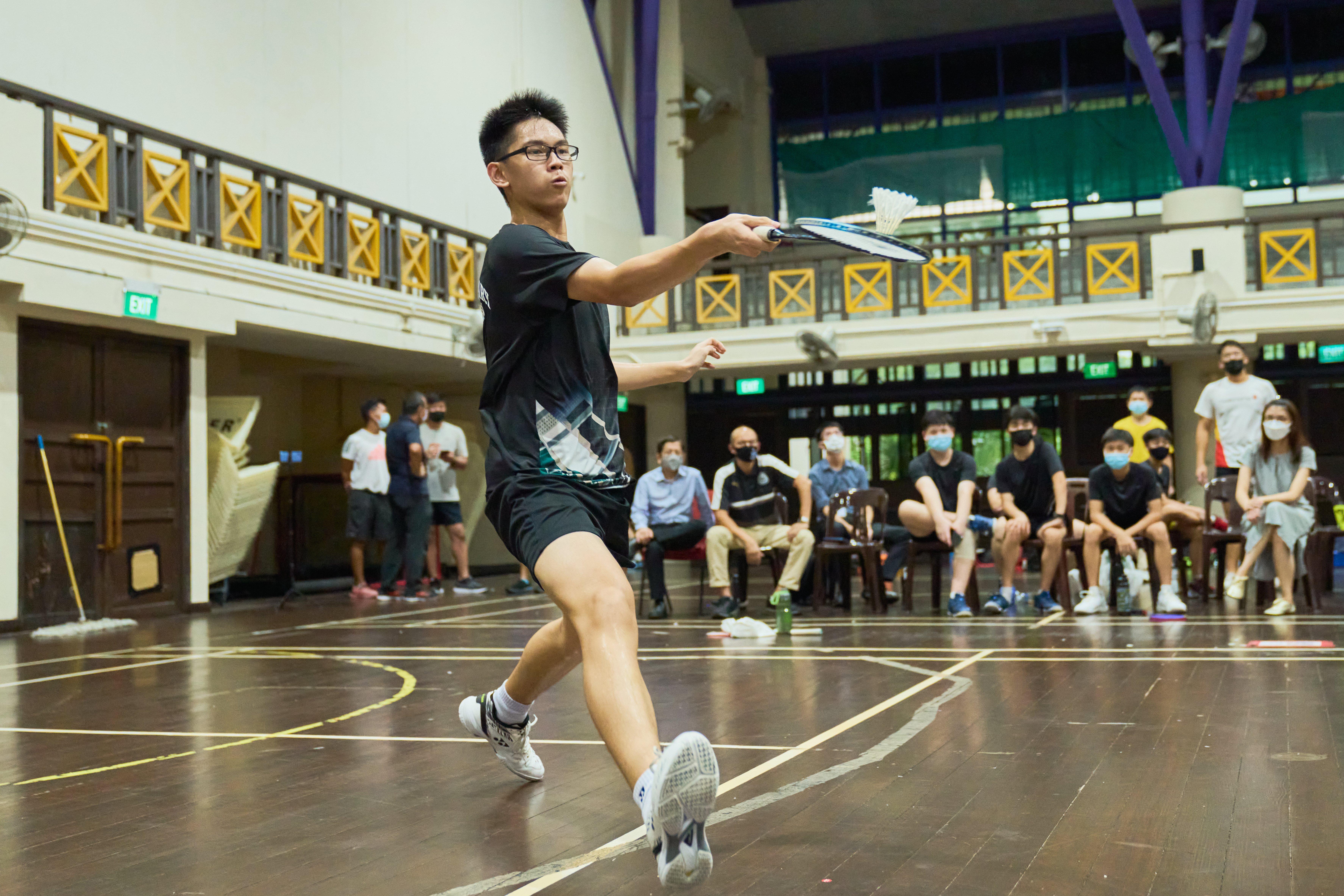 2022-04-27 Badminton B Div Boys Final Match 5 Marvelius Kurniawan(Fuhua Sec) lost his match 15-21 18-21 HCI won 4-1 Photo by Eric Koh DSC08158