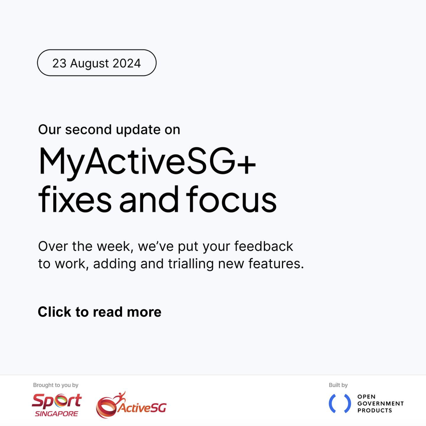 MyActiveSG+ Updates 23-Aug-1