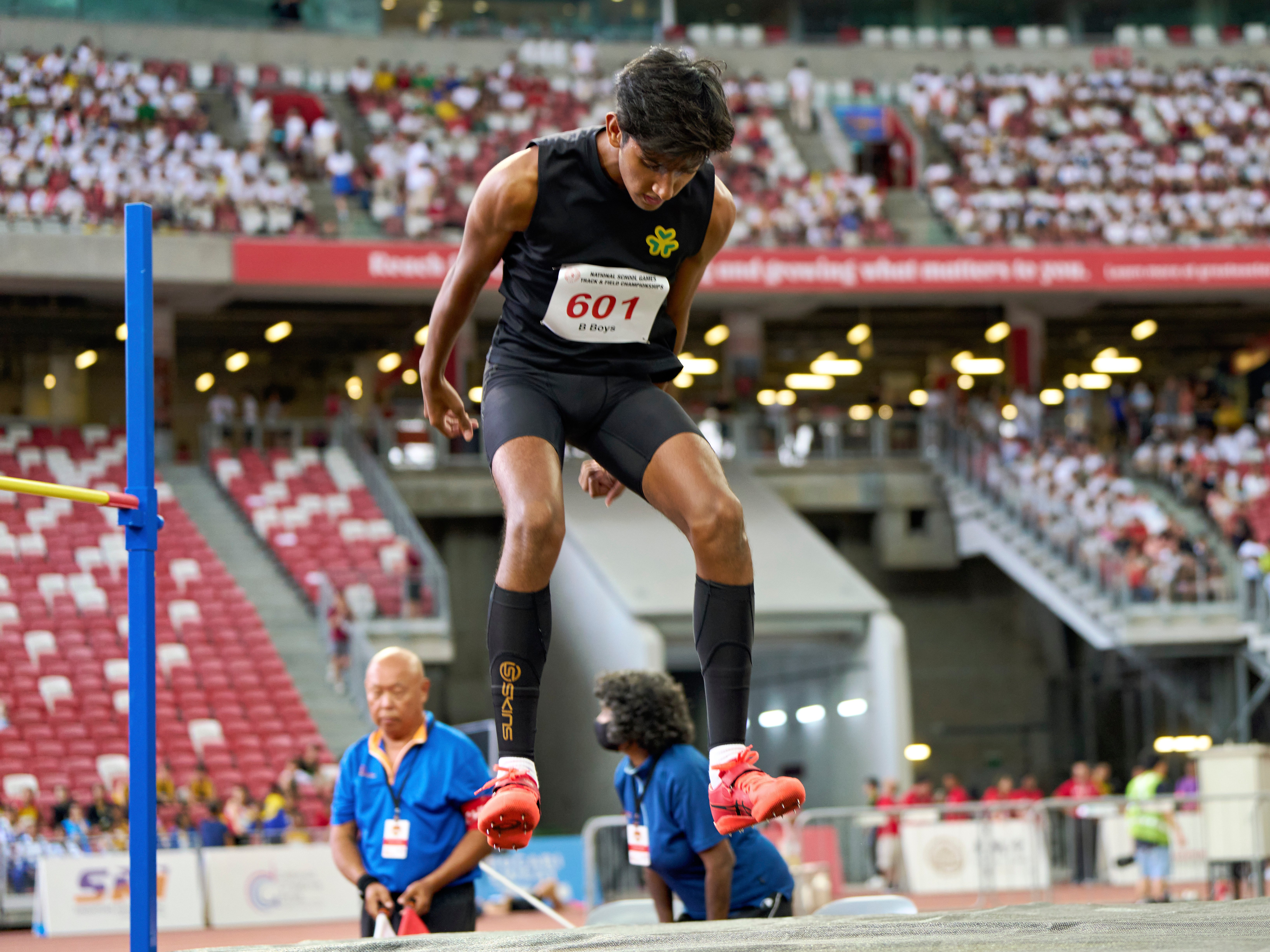 2023-04-28 NSG T&F Championships Photo by Eric Koh, S Viresh Kumar(SPS) jumps for joy with his his clearance of 1.86m DSC07444